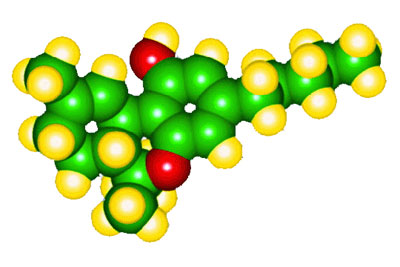 D9-Tetrahydrocannabinol, the main active component of C. Sativa.