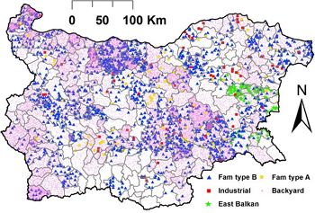 Simulación del desarrollo de una epidemia de Fiebre Porcina Clásica en Bulgaria.