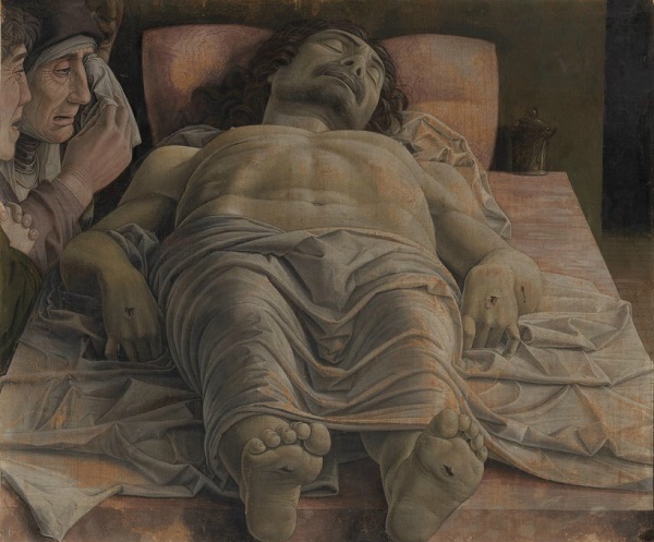Escorzo en Lamentación sobre Cristo muerto, de Andrea Mantegna. / Andrea Mantegna.