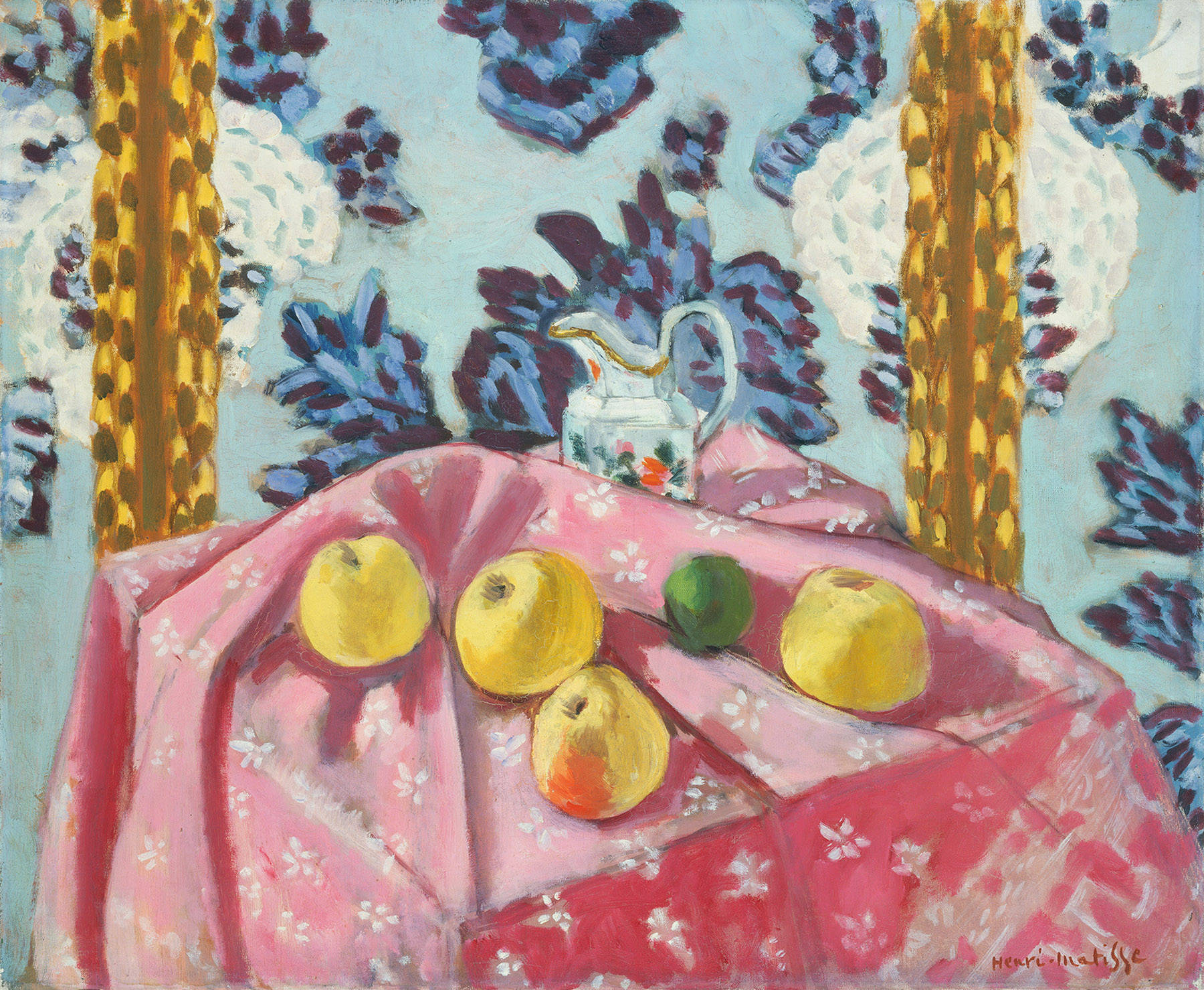 Matisse. Naturaleza muerta con manzanas sobre mantel rosa. 1924