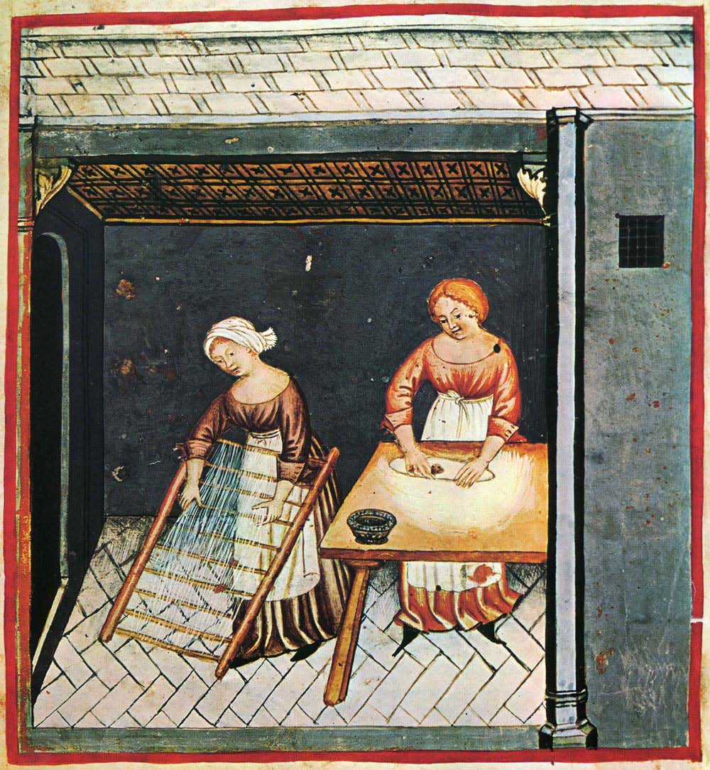 Anónimo - Tacuinum Sanitatis - Elaboración doméstica de la pasta - Final del siglo XIV