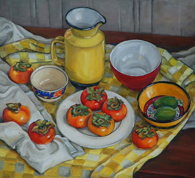 Marian Blank - Yellow still life with persimmons
