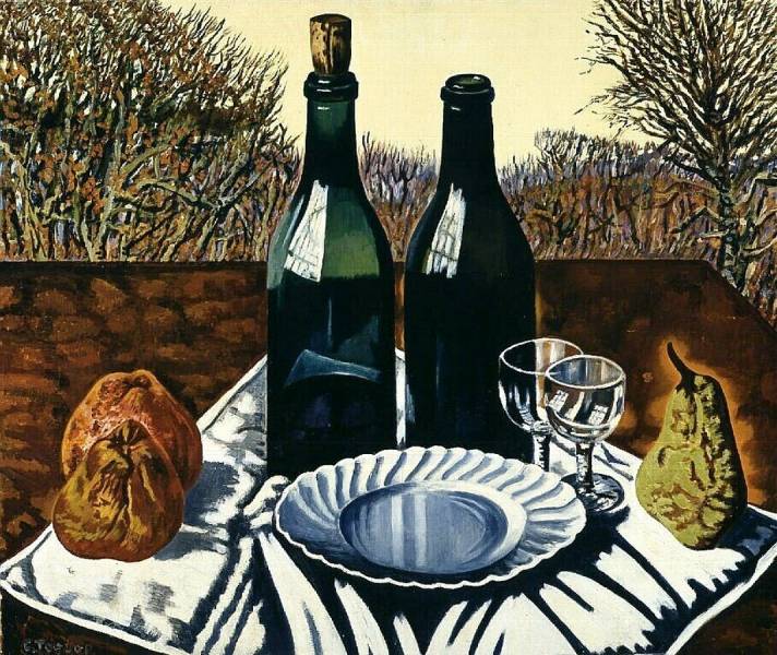 Charley Toorop (1891 - 1955) Still life with bottles, plate, fruit and glasses, 1950-51