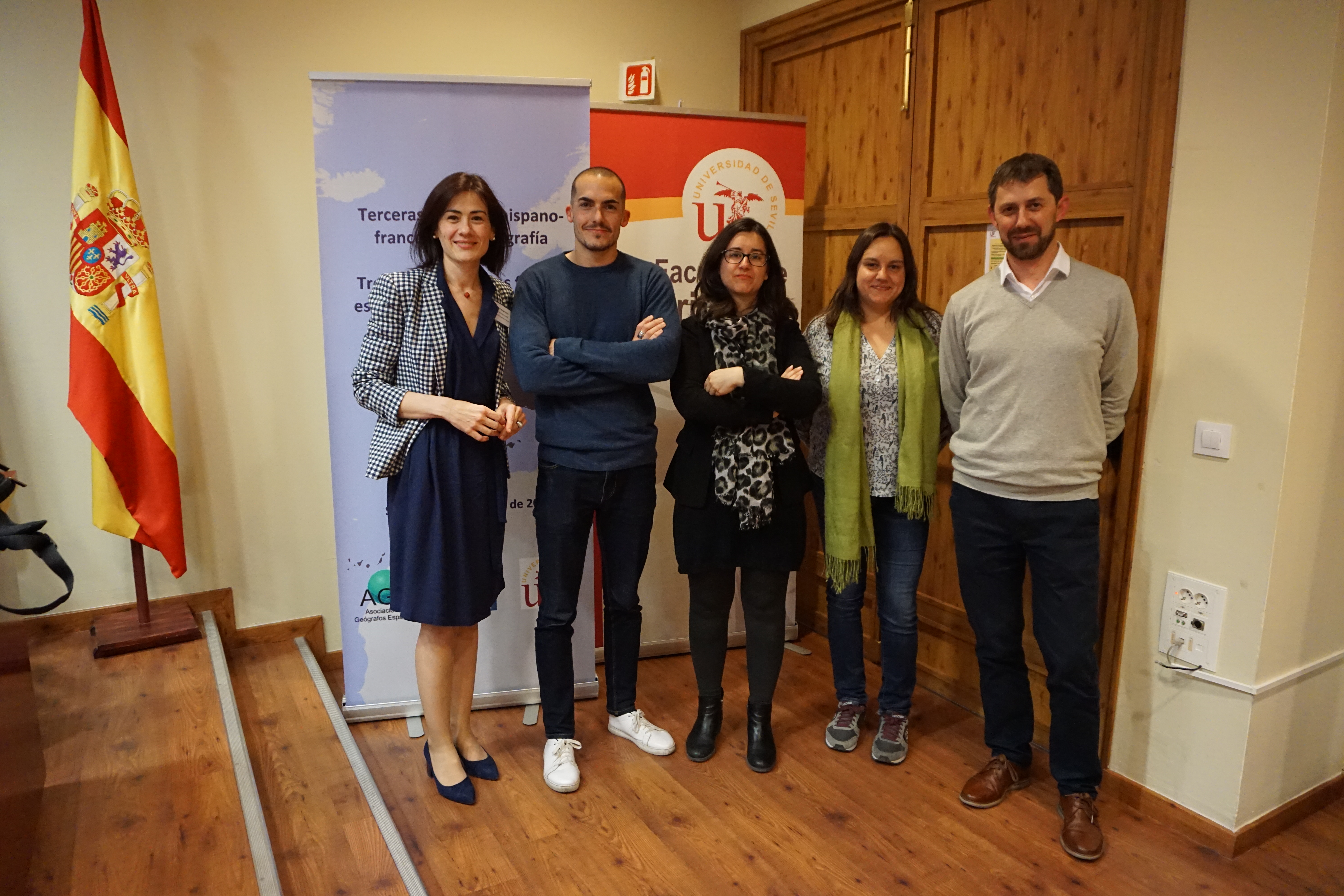 Carmen Mínguez, Elena Ferreiro y Manuel de la Calle en las terceras Jornadas hispano-francesas de Geografía. Sevilla, 22 y 23 de marzo de 2019