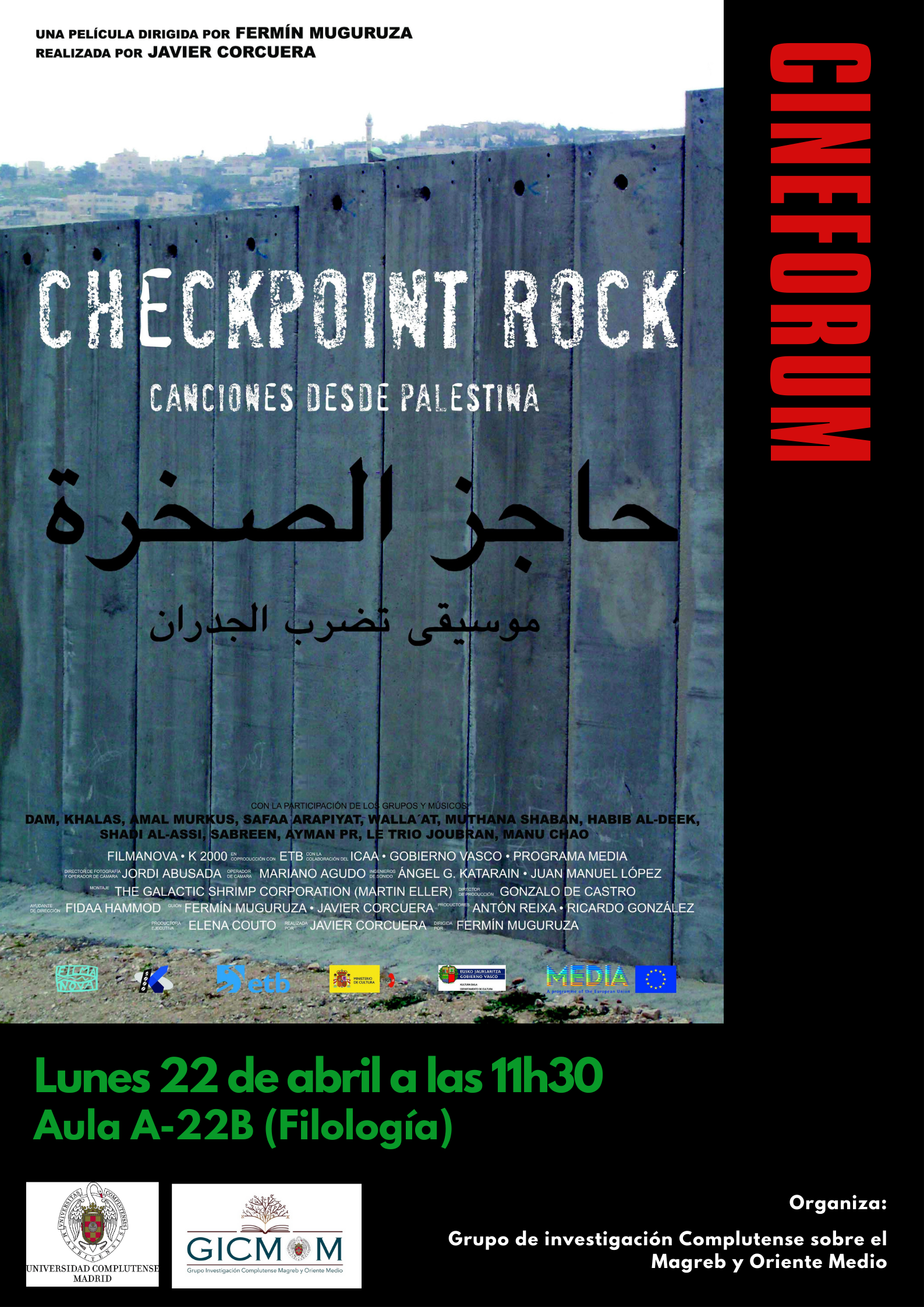 Cinefórum sobre la película Chekpoint rock: canciones desde Palestina, de Fermín Muguruza y Javier Corcuera
