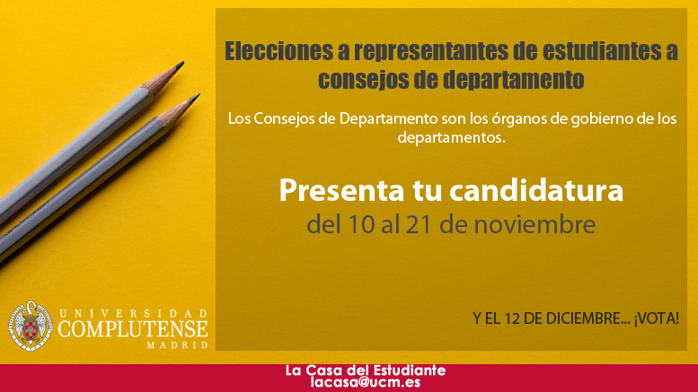 Elecciones a representantes en consejos de departamentos. Del 10 al 21 de noviembre.