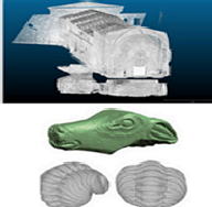 Faro Scanner on the Church of Santiago at Sigüenza. Structured light scanner applied to an Iberian limestone sculpture and a fossil trilobites.