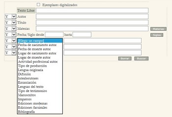 Search engine for the database and virtual library, with various operators and search criteria