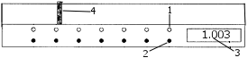 Elevation of the measurement bar. 1. White LEDs, 2. RGB LEDs, 3. Display, 4. Visual peripheral preview control