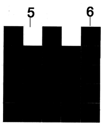 Figura 1. Malla que incluye huecos en blanco (5) y cuadriculas en negro (6) para completar la E de Coriant