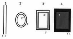 Muestra esquemas correspondientes a diferentes configuraciones de etiquetas: hilo (1) con hilo magnético blando (1') y (11'), anillo (2), (2') y (2
