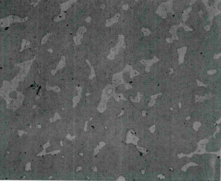 Imagen de microscopía óptica obtenida a 10 aumentos de una superficie de n- GaAs 40 (111)B cubierta de copos de Bi tras ser iluminada durante 8 minutos en el electrolito de crecimiento.