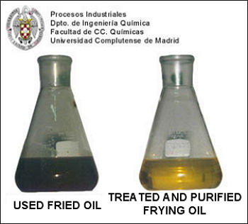 Used frying oil, before and after be subjected to treatment and purification described herein.