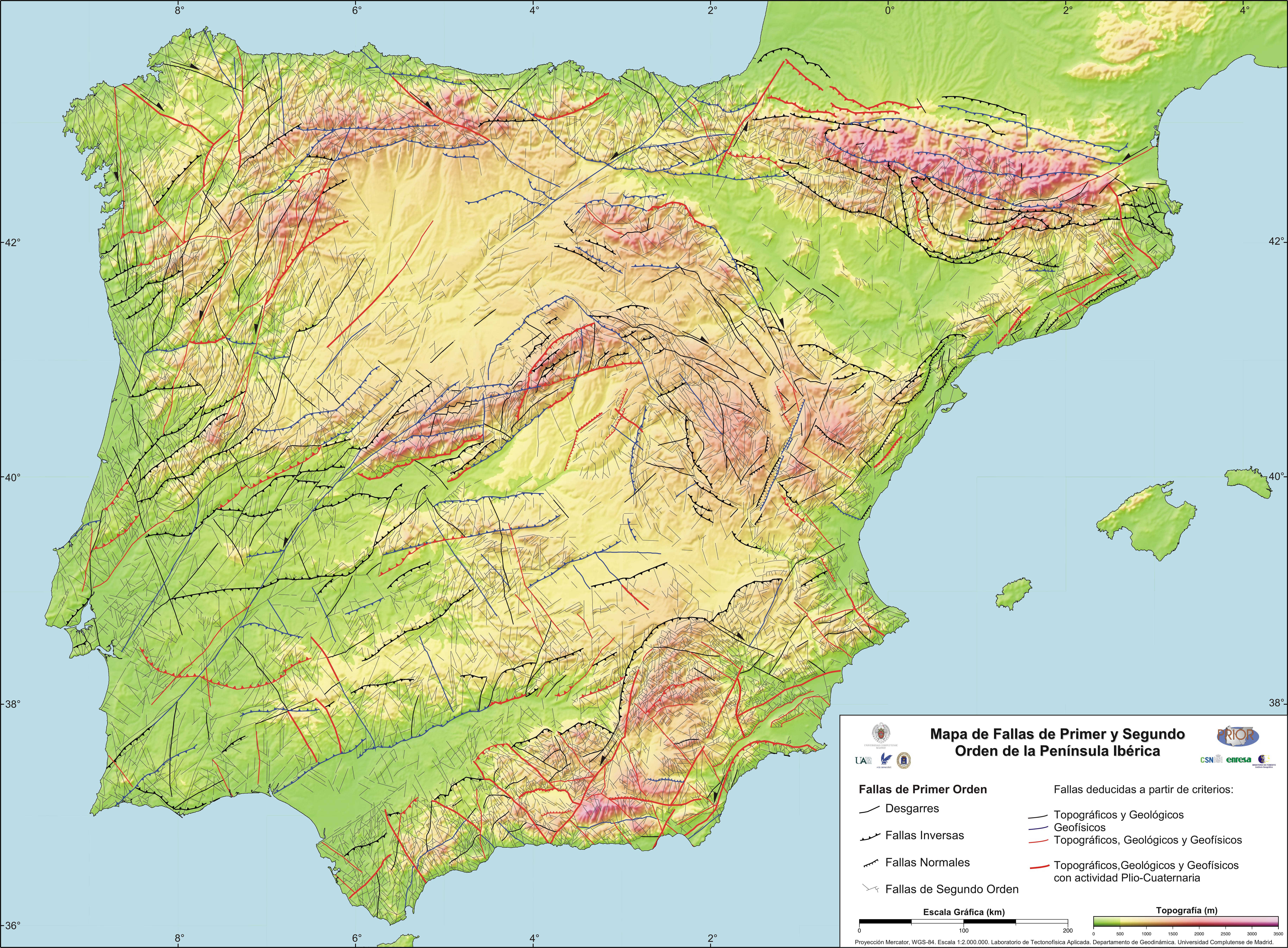 Mapa de Fallas de primer y segundo Orden de la Península Ibérica (Proyecto Prior)