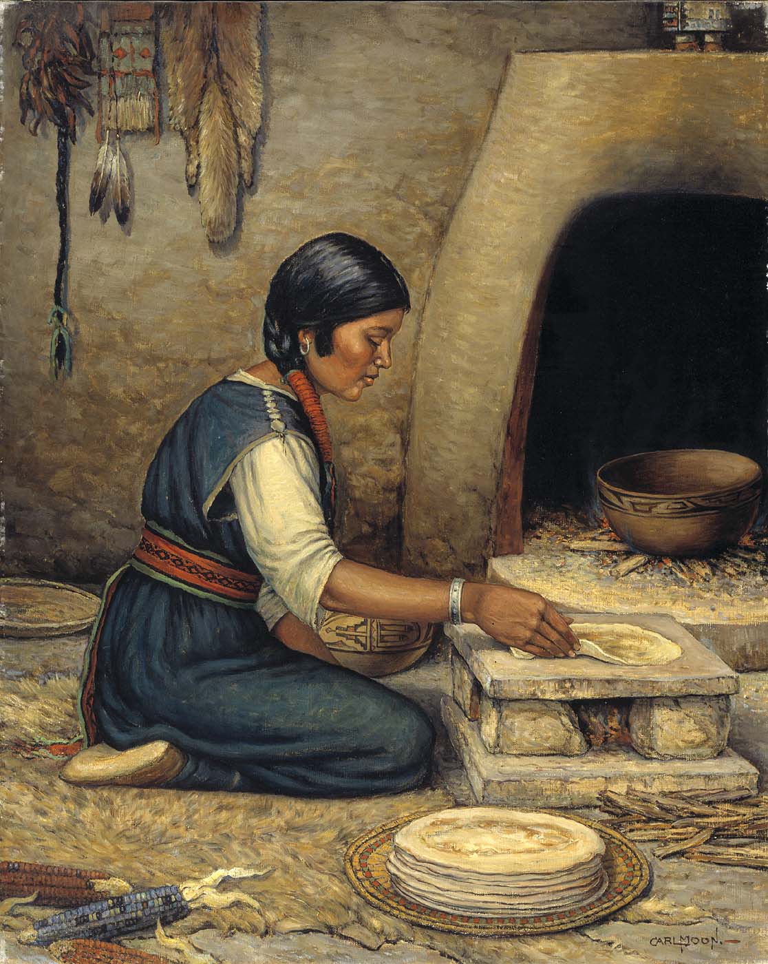 C Moon. Mujer hopi haciendo piki - hacia 1937-43