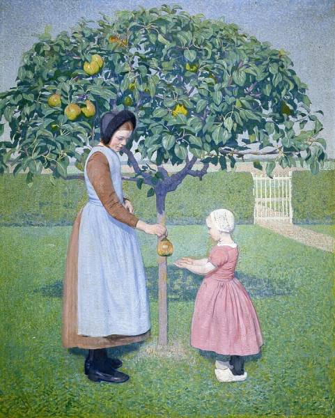 Ferdinand Hart Nibbrig (1866-1915) Girl and little child under an apple-tree, 1905