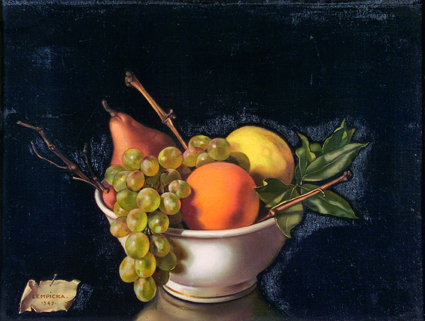 Tamara de Lempicka (1898-1980) - Coupe de fruits ou Fruits sur fond noir - 1949