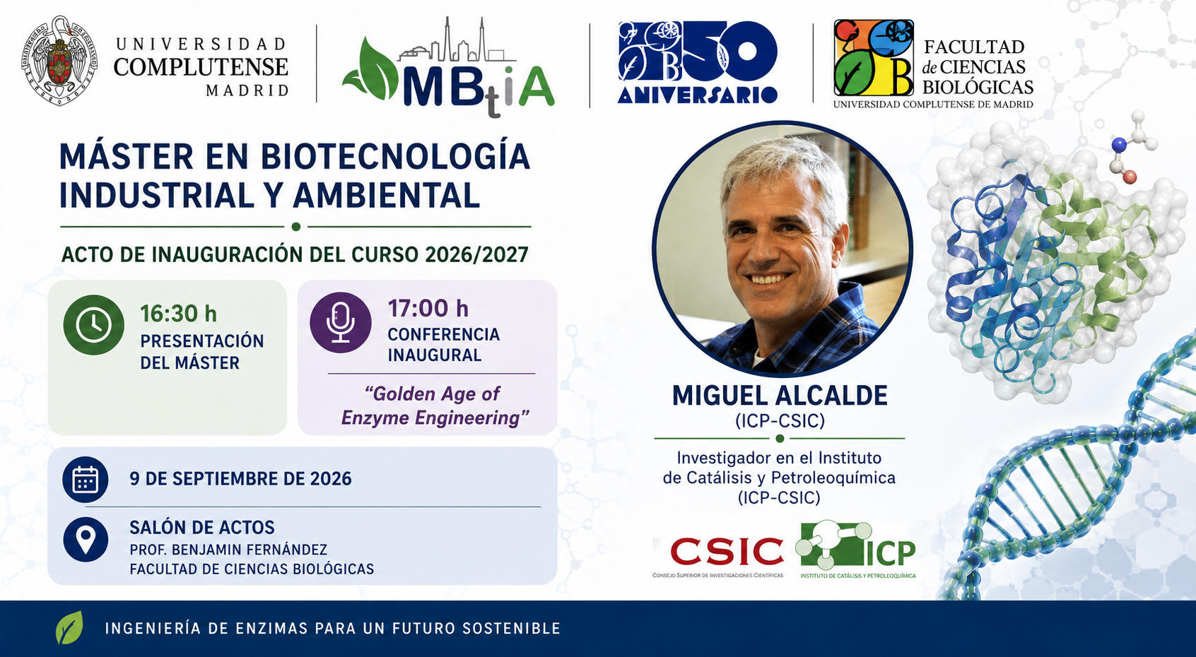 Conferencia Inaugural Máster Biotecnología Industrial y Ambiental 2026-27