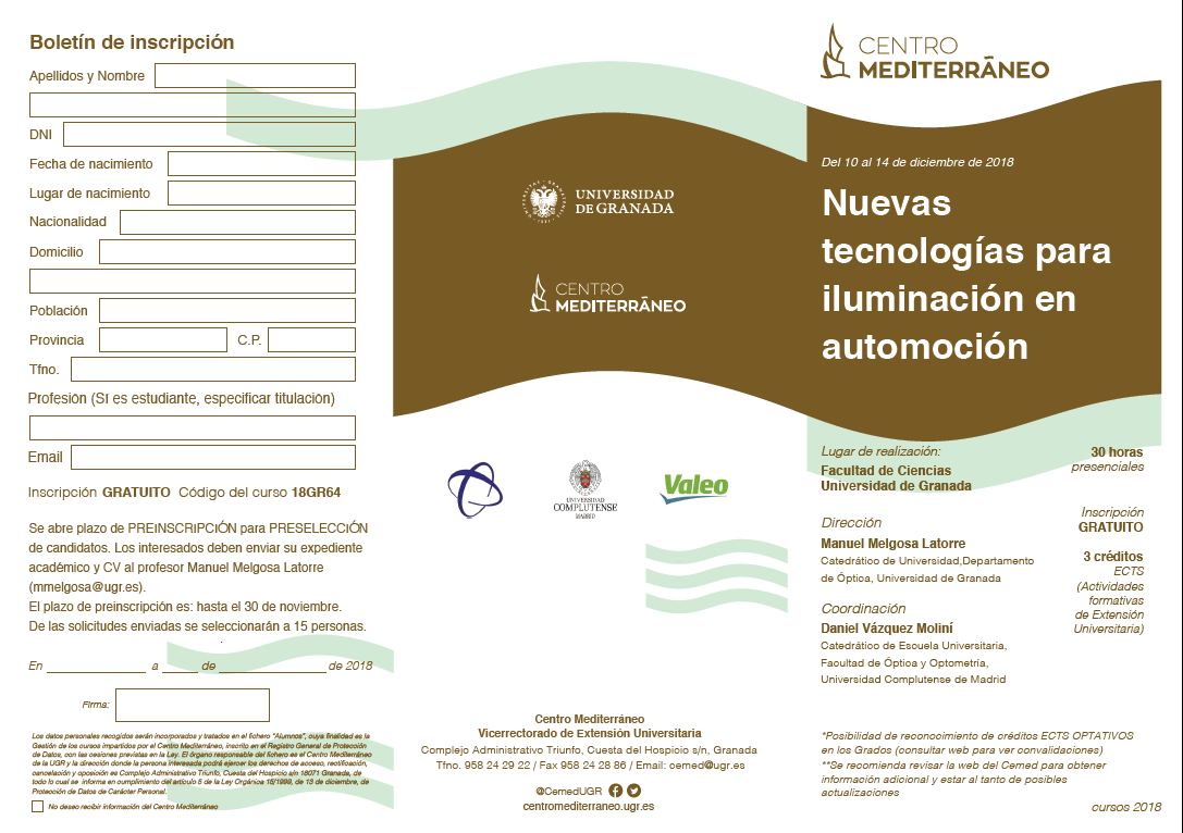 Cerrado, gratuito. Curso sobre "Nuevas tecnologías para iluminación en automoción" 