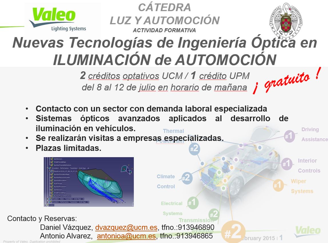 CURSO gratuito COMPLETO inscripción "Nuevas tecnologías de Ingeniería Óptica en Iluminación de Automoción". Añadido programa provisional del curso.