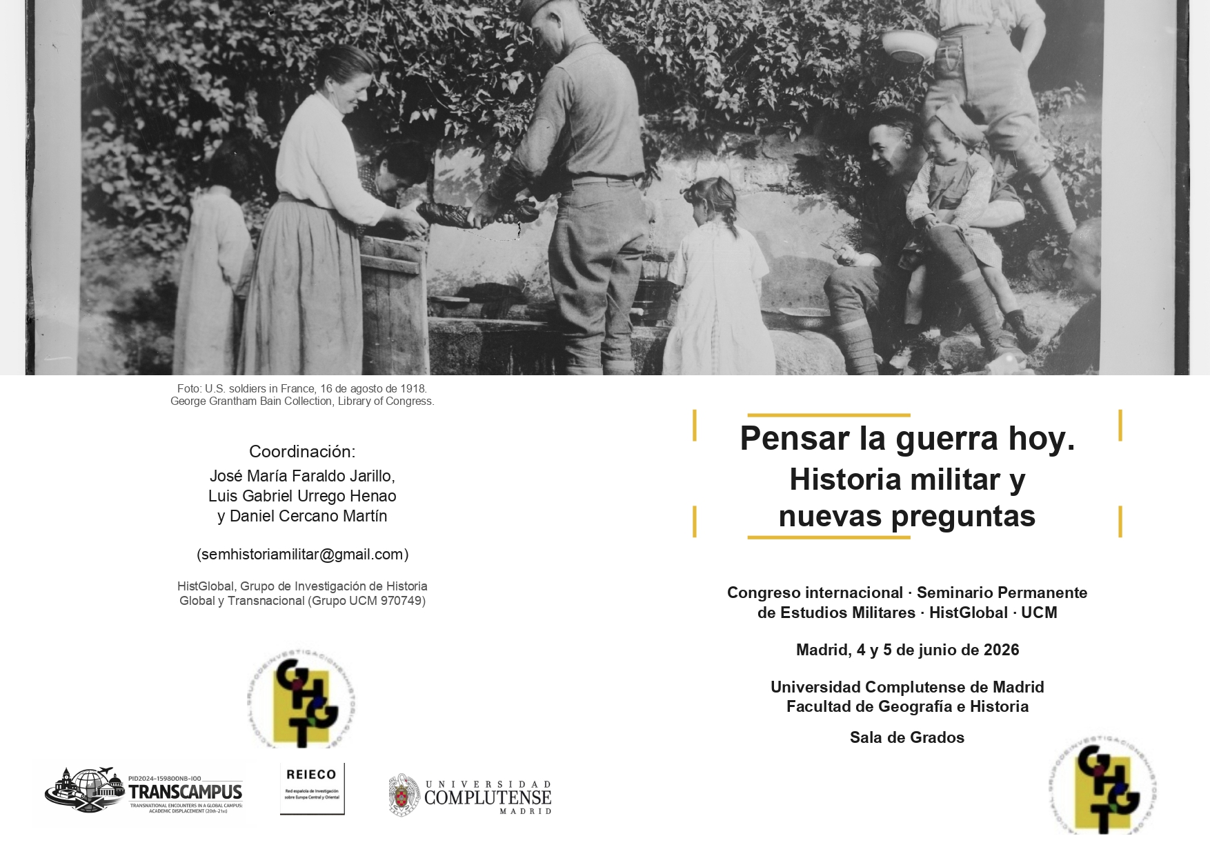 Congreso Internacional-Seminario Permanente de Estudios Militares "Pensar la guerra hoy. Historia militar y nuevas preguntas", Madrid, 4-5 de junio de 2026
