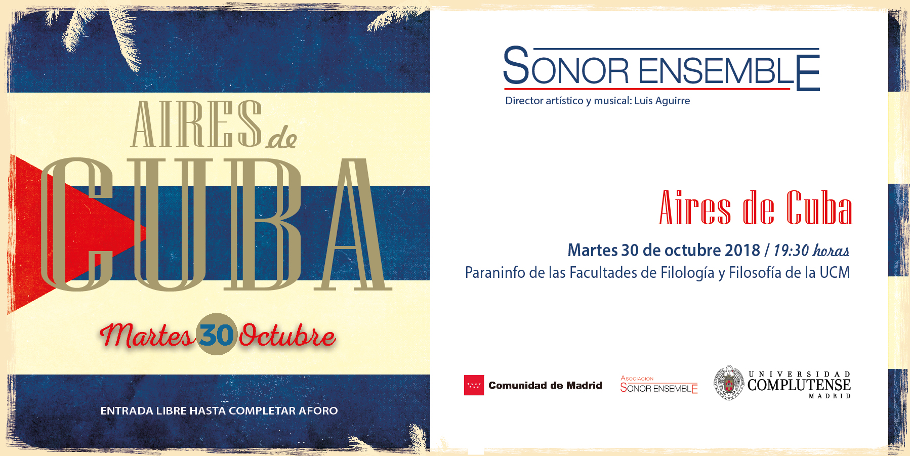 Sonor Ensemble, Aires de Cuba. Martes 30 de octubre, 19:30 h.