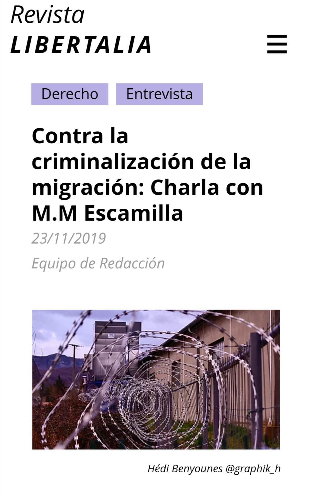 "Contra la criminalización de la migración". Charla con Margarita Martínez Escamilla
