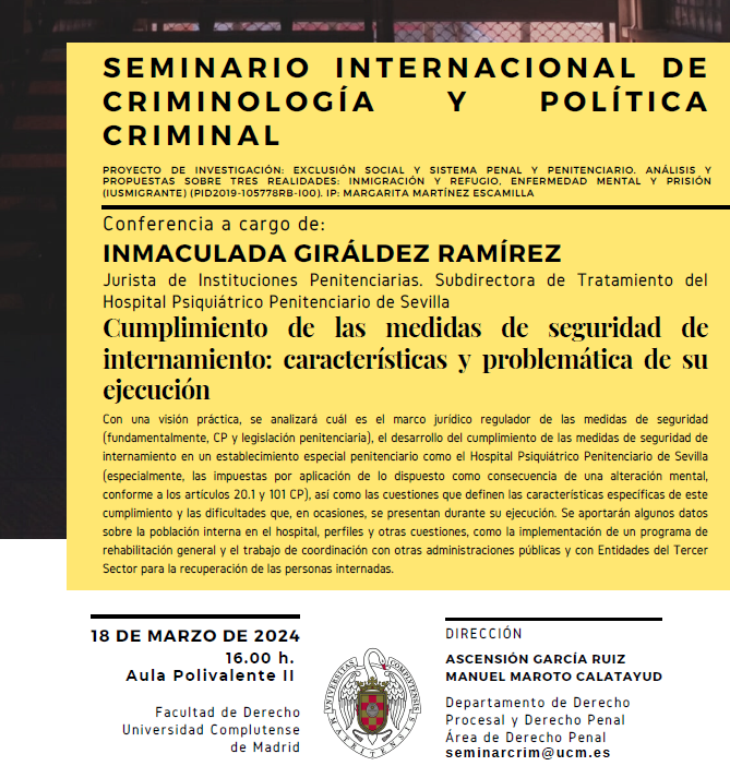 Nueva sesión del Seminario Internacional de Criminología y Política Criminal en colaboración con el Seminario Iusmigrante