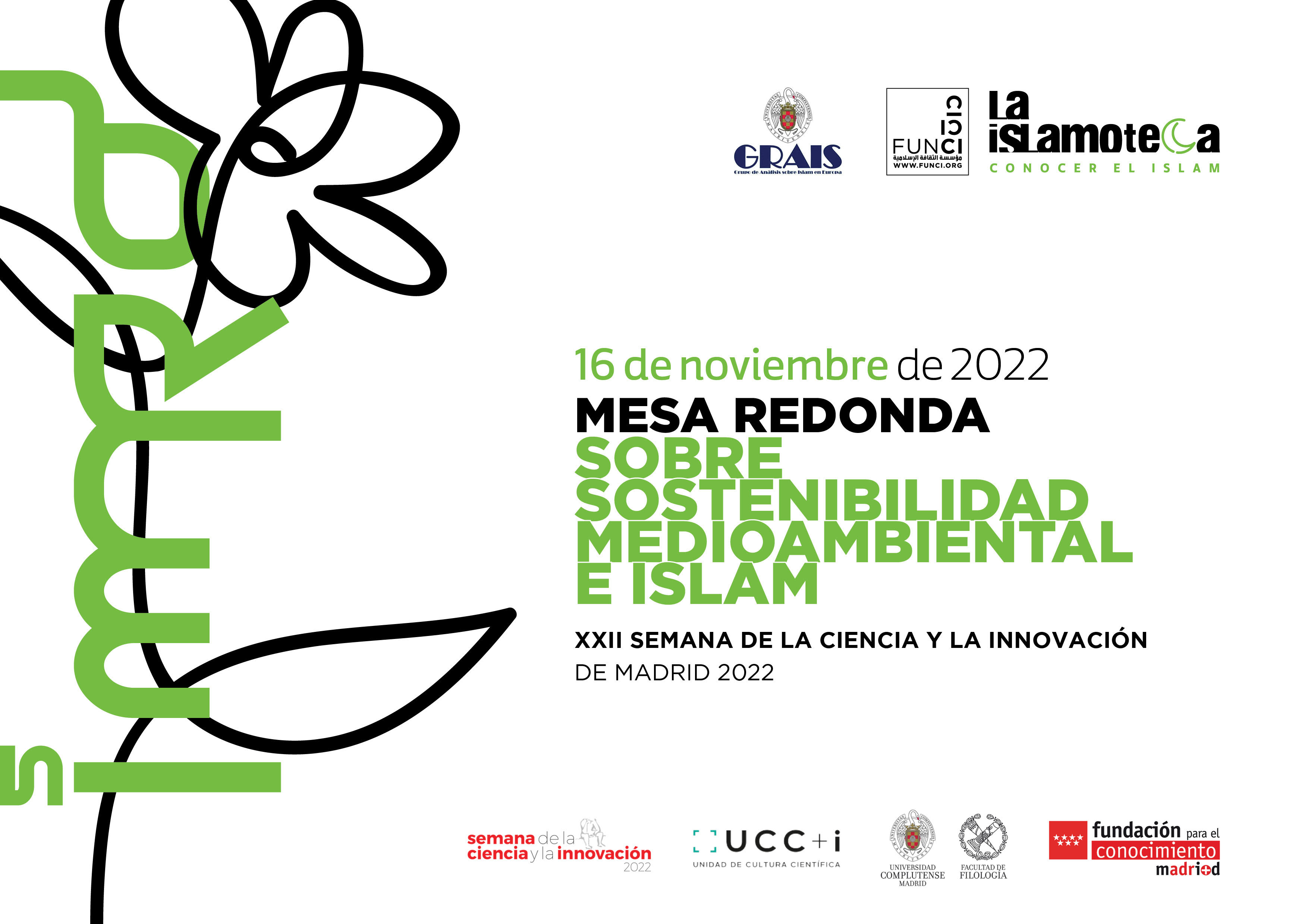 Mesa redonda sobre sostenibilidad medioambiental e islam. 16 de noviembre de 2022. 18:00 a 20:30. Formato virtual - 1