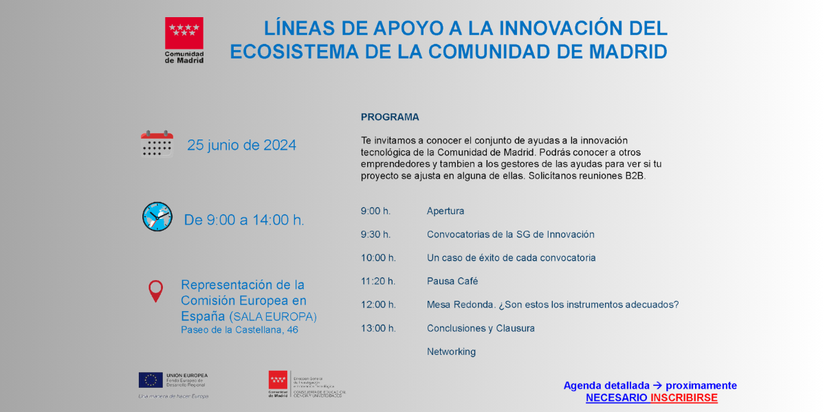 Líneas de apoyo a la innovación del ecosistema de la Comunidad de Madrid.