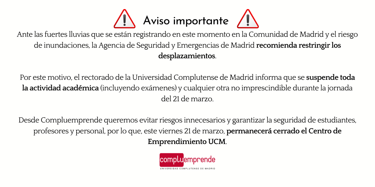 Aviso importante: hoy permanecerá cerrado el Centro de Emprendimiento.