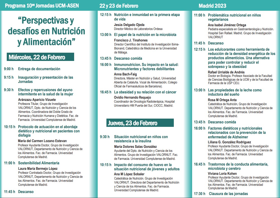 10ª Jornadas UCM-ASEN: Perspectivas y desafíos en Nutrición y Alimentación