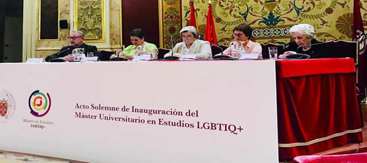 Mesa presidencial de la Inauguración Solemne del Máster en el Paraninfo histórico de la UCM: Francisco A. Zurian, Aurora Castillo, María Luisa Lucía, Mercedes García, Teresa de Lauretis