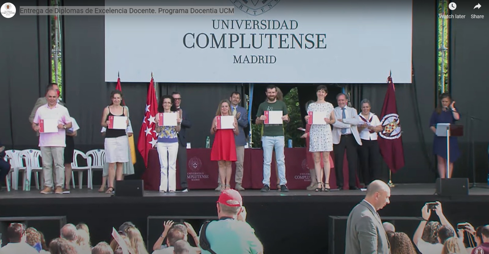 La profesora Monte Lara recibe el diploma de reconocimiento a la EXCELENCIA DOCENTIA UCM, correspondiente a los trienios 2015-2018 y 2018-2021 el 16 de junio de 2022
