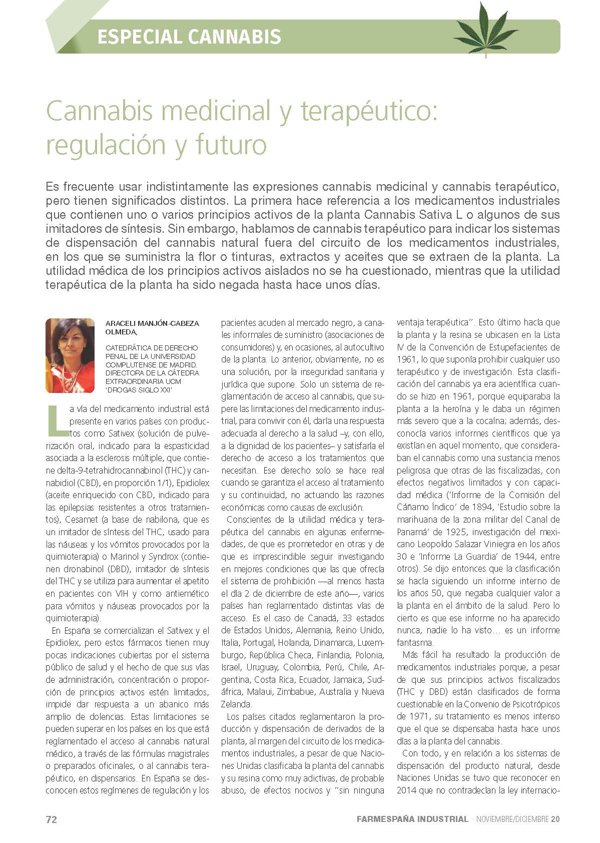 "Cannabis medicinal y terapéutico: regulación y futuro" por Araceli Manjón-Cabeza