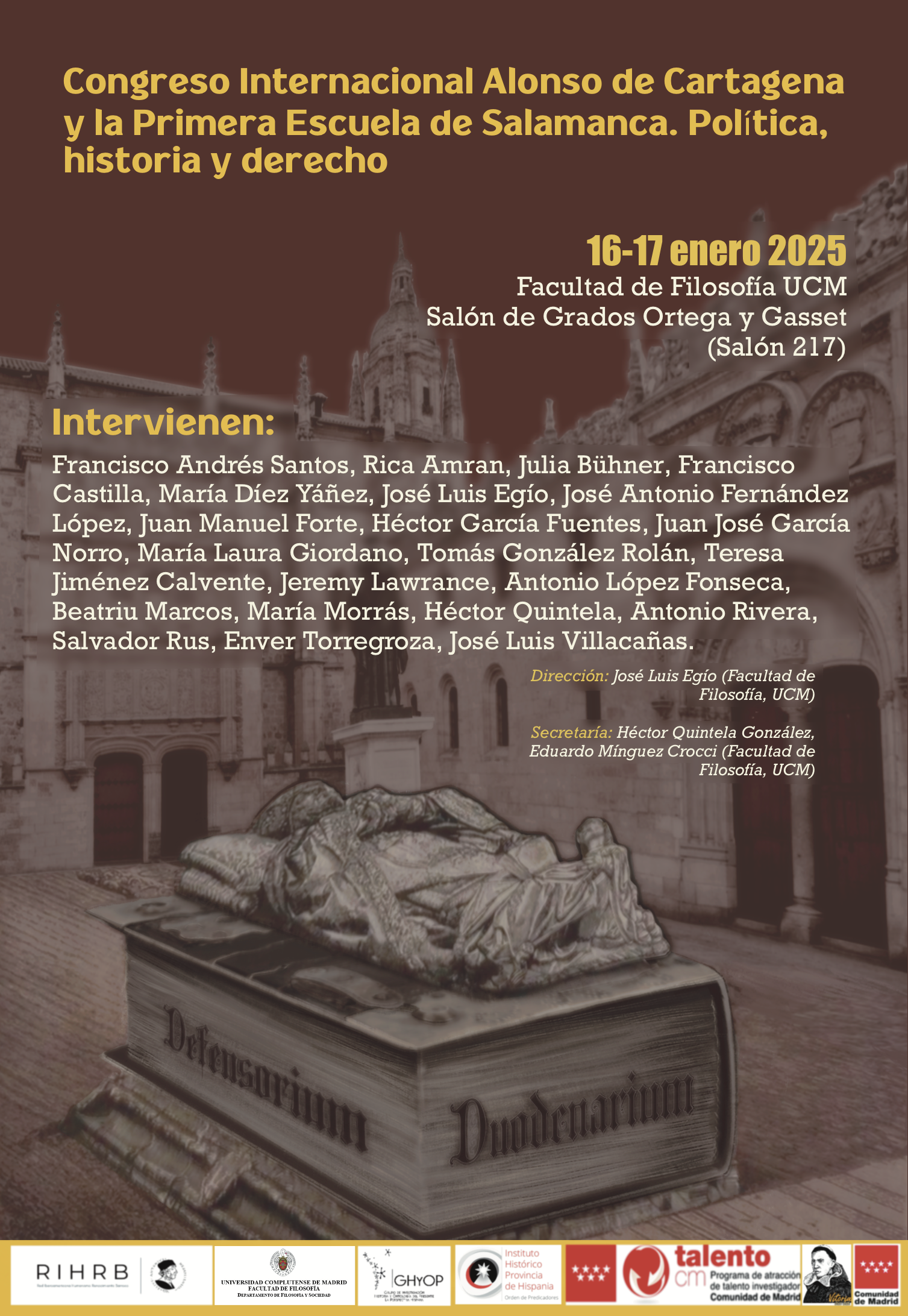 Congreso Internacional Alonso de Cartagena y la primera Escuela de Salamanca. Política, historia y derecho | 16 y 17 de enero | Facultad de Filosofía (UCM)