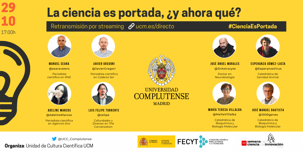 Encuentro: La ciencia es portada, ¿y ahora qué? Retransmisión vía streaming, el jueves 29 de octubre, a las 17h