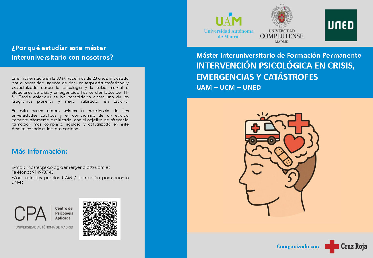 Profesores del grupo coordinan y participan en la docencia del Máster Interuniversitario en Intervención Psicológica en Crisis, Emergencias y Catástrofes (UAM-UCM-UNED)
