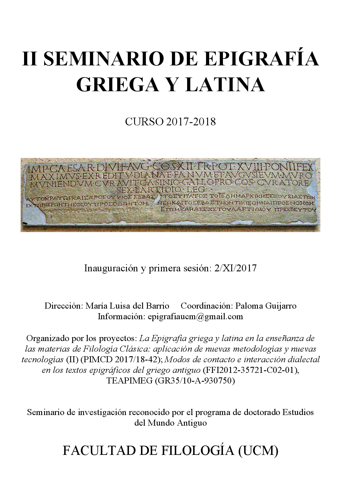 II Seminario de Epigrafía Griega y Latina. Curso 2017-2018