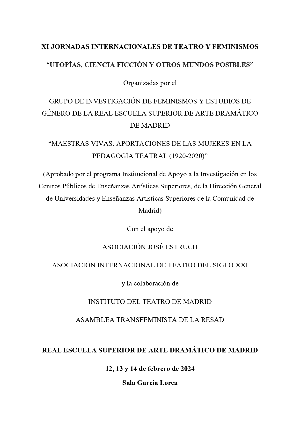 Jornadas de Teatro y Feminismos de la RESAD