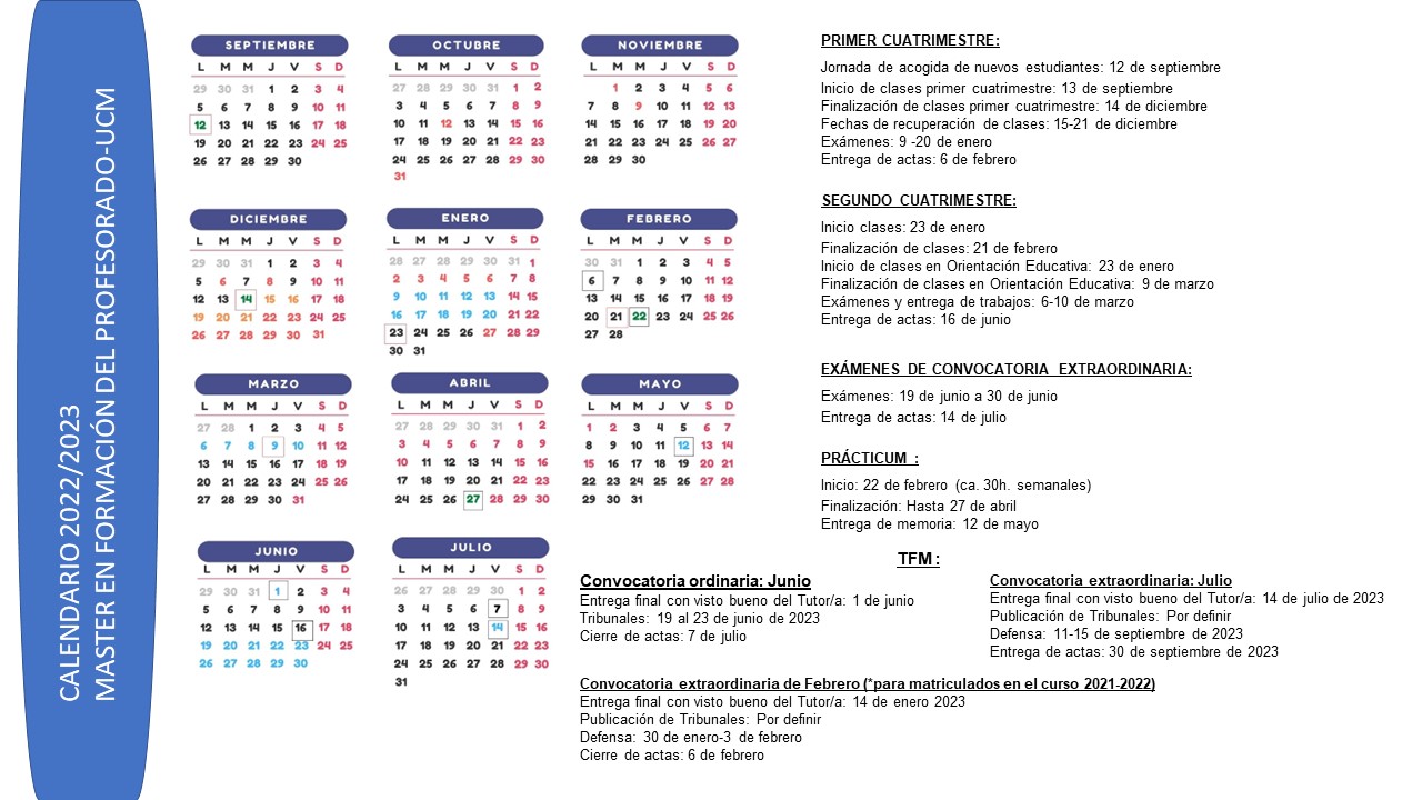 Calendario académico. Curso 2022/2023