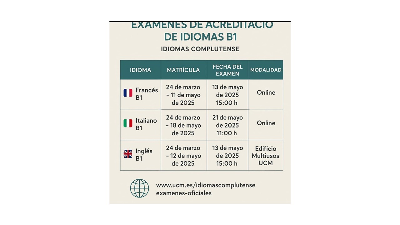 Exámenes Acreditación nivel de idiomas- Idiomas Complutense (admisión curso 25/26)