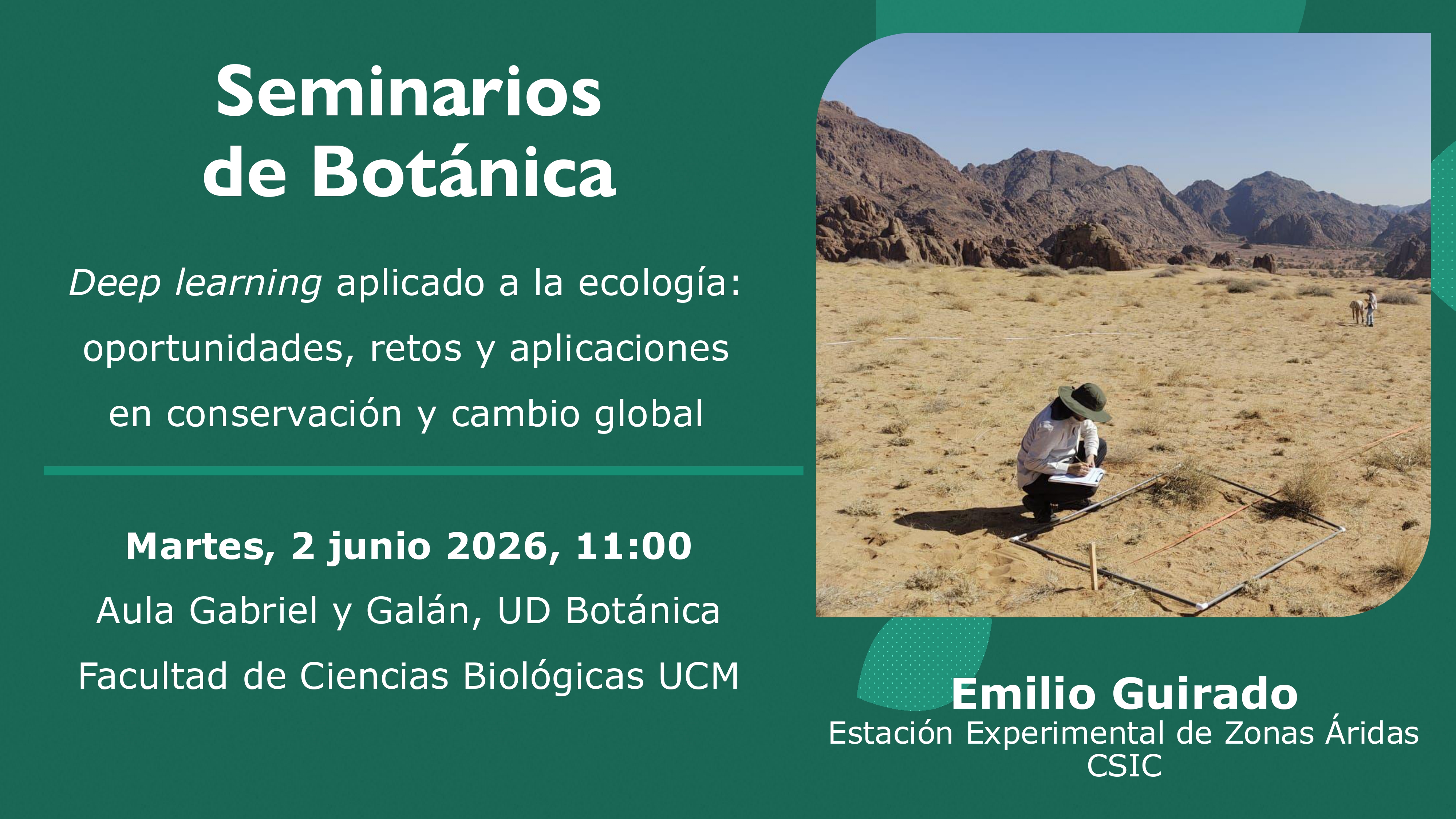 Seminarios de la Unidad Docente de Botánica."Deep learning aplicado a la ecología: oportunidades, retos y aplicaciones en conservación y cambio global"