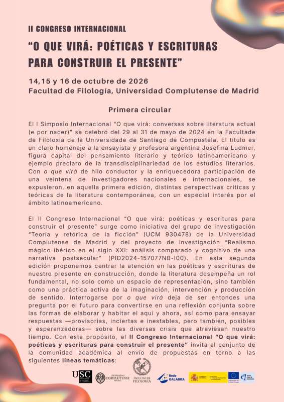 CFP II Congreso Internacional "O que virá: poéticas y escrituras para construir el presente" - UCM, 14, 15 y 16 de octubre de 2026 - 1