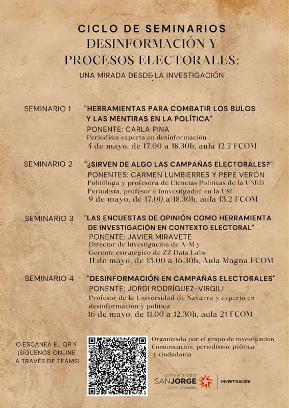 Jordi Rodríguez Virgili cierra el Ciclo de Seminarios “Desinformación y procesos electorales” en la Universidad San Jorge - 1