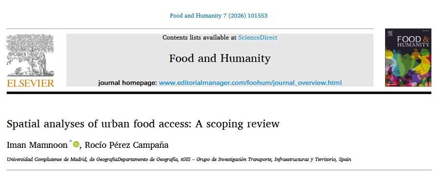 Nuevo artículo: Spatial analyses of urban food access: A scoping review | Food and Humanity - 1