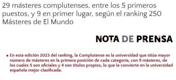 la Universidad Complutense entre las tres mejores instituciones españolas del mundo, y primera en el indicador de Empleo y Oportunidades.