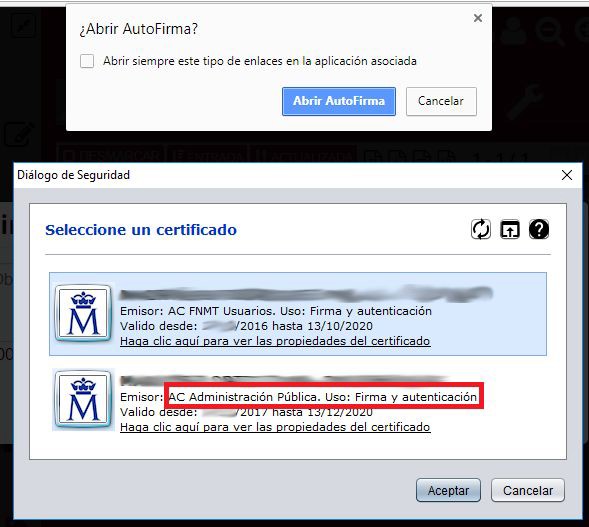 Ventana de selección de certificado. Es necesario asegurarse de seleccionar el certificado AP.   