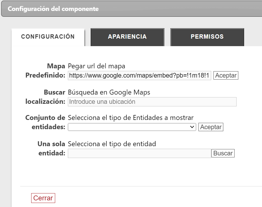 Configuración del componente mapas