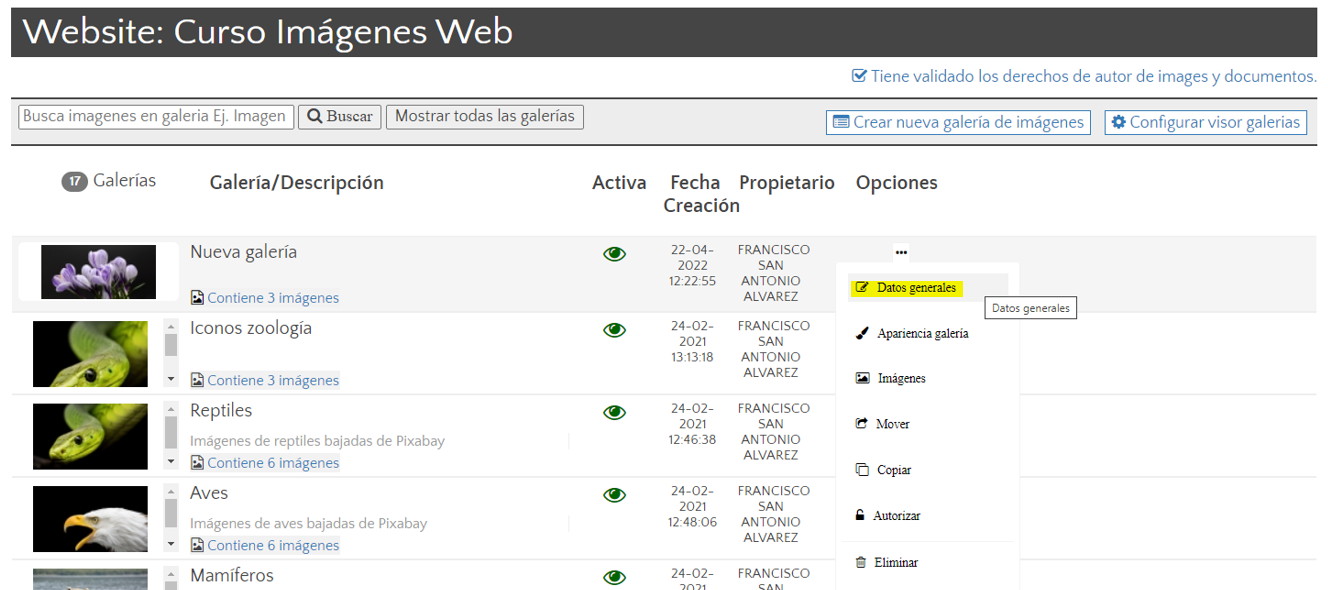 Datos generales Galería